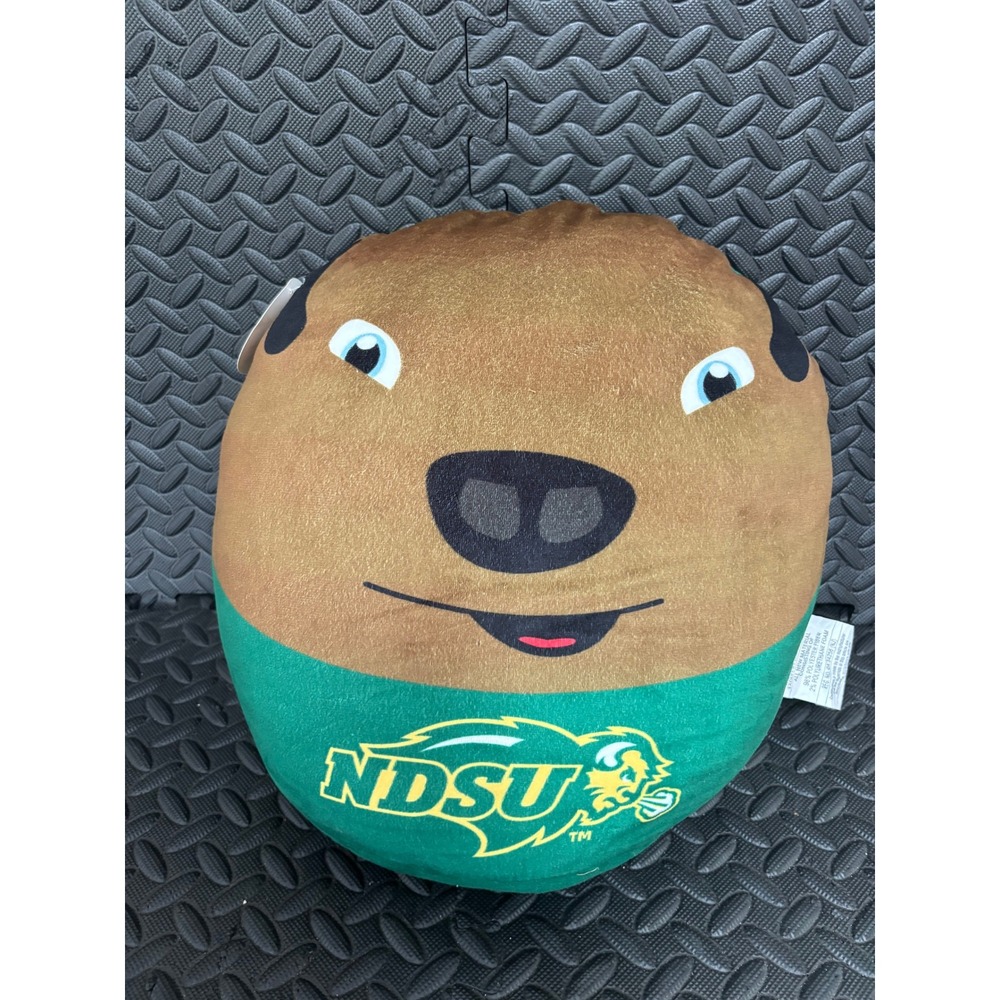 NDSU Bison Mascot Pillow Super Soft Plush Football Shaped Green Brown